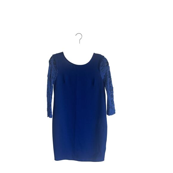 AKIRA Chicago Women's Lace Sleeve Bodycon Mini Dress S Open Back Royal Blue - Picture 3 of 14